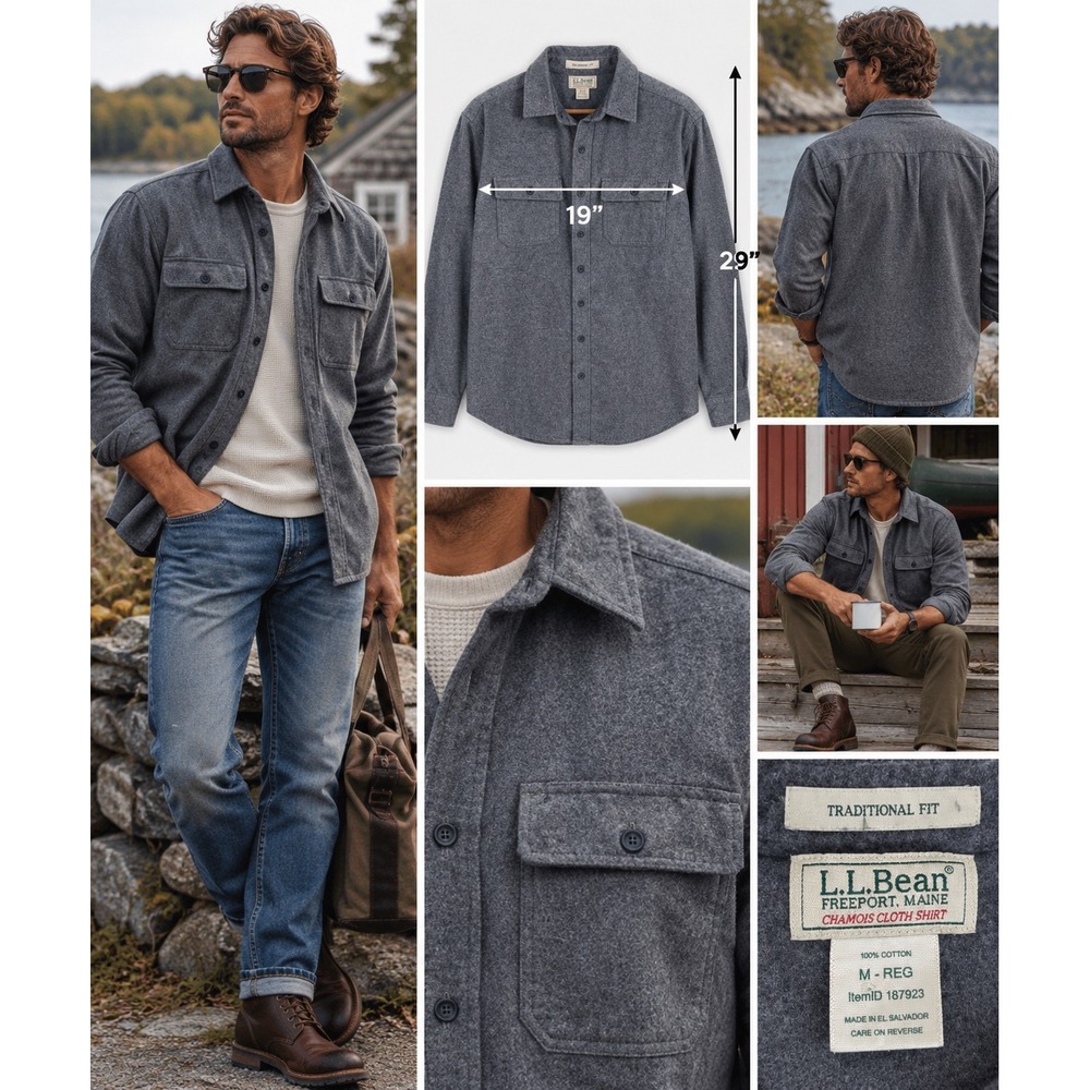 LL Bean Chamois Cloth Shirt Mens M Gray Flannel Grandpacore Gorpcore Heritage